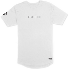 King Jesus Long Body T-Shirt (White/Black/Silver) - Kingdom & Will
