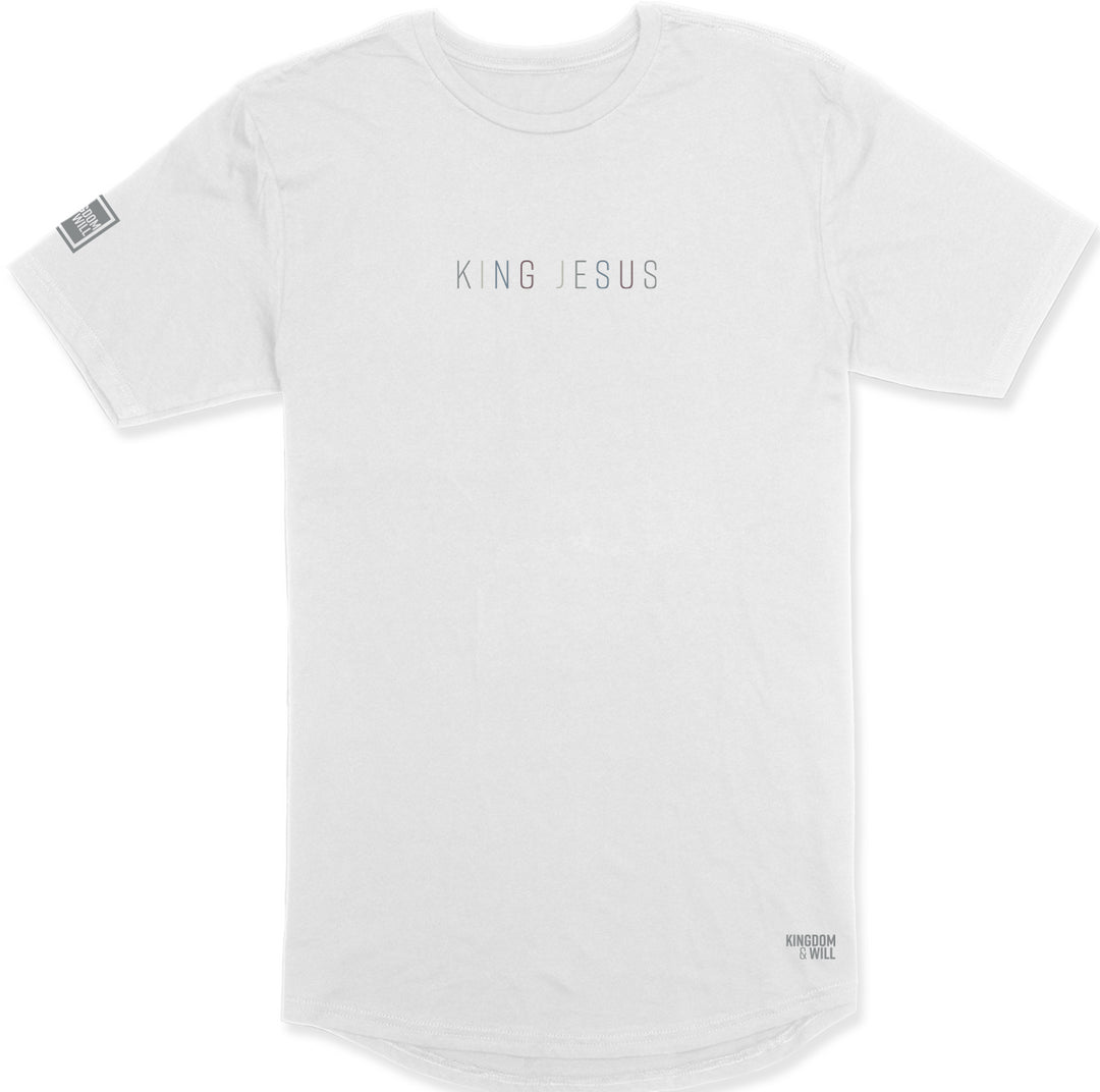 King Jesus Long Body T-Shirt (White & Multi-Grain) - Kingdom & Will