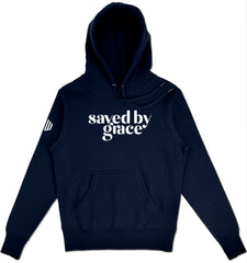 Saved By Grace Elevated Hoodie (Navy & White) - Kingdom & Will