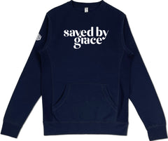 Saved By Grace Pocket Sweatshirt (Navy & White) - Kingdom & Will