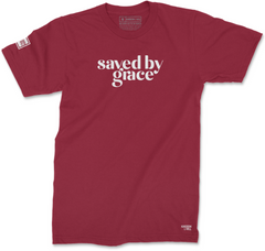 SAVED BY GRACE T-SHIRT (CARDINAL & WHITE) - Kingdom & Will