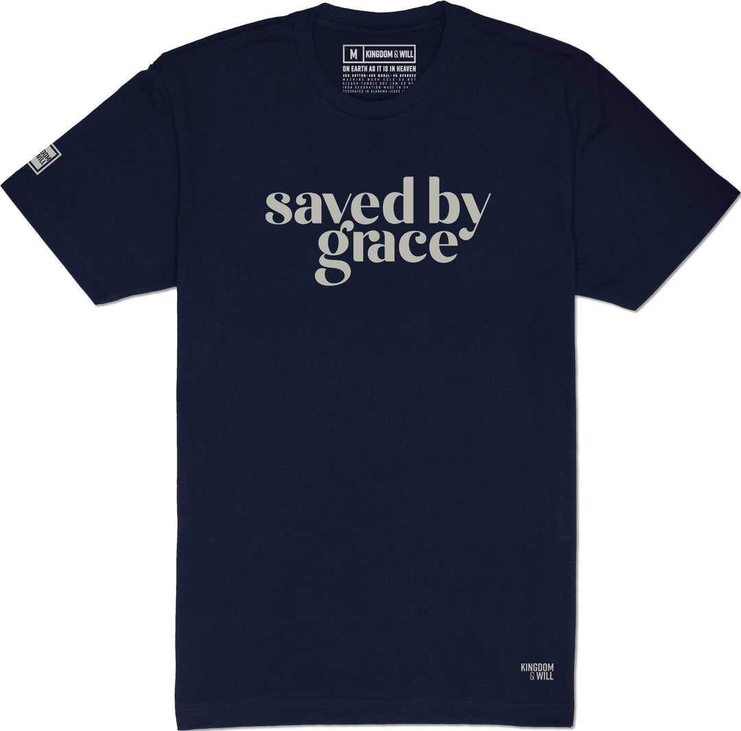 Saved by Grace T-Shirt (Navy & Greige) - Kingdom & Will