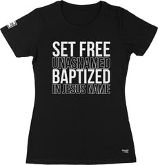 Set Free Unashamed Ladies' T-Shirt (Black & White) - Kingdom & Will