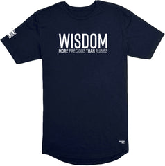 Wisdom Long Body T-Shirt (Navy & White) - Kingdom & Will