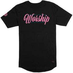 Worship Long Body T-Shirt (Black & Flamingo)
