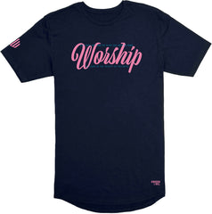 Worship Long Body T-Shirt (Navy & Flamingo) - Kingdom & Will