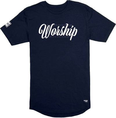 Worship Long Body T-Shirt (Navy & White) - Kingdom & Will