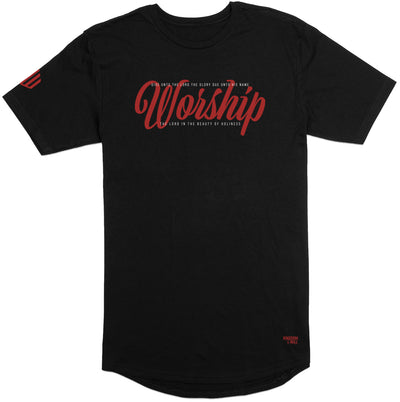 Worship Long Body T-Shirt (Black & Red) - Kingdom & Will