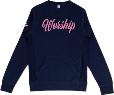 Worship Pocket Sweatshirt (Navy & Flamingo) - Kingdom & Will