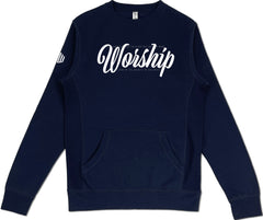 Worship Pocket Sweatshirt (Navy & White) - Kingdom & Will