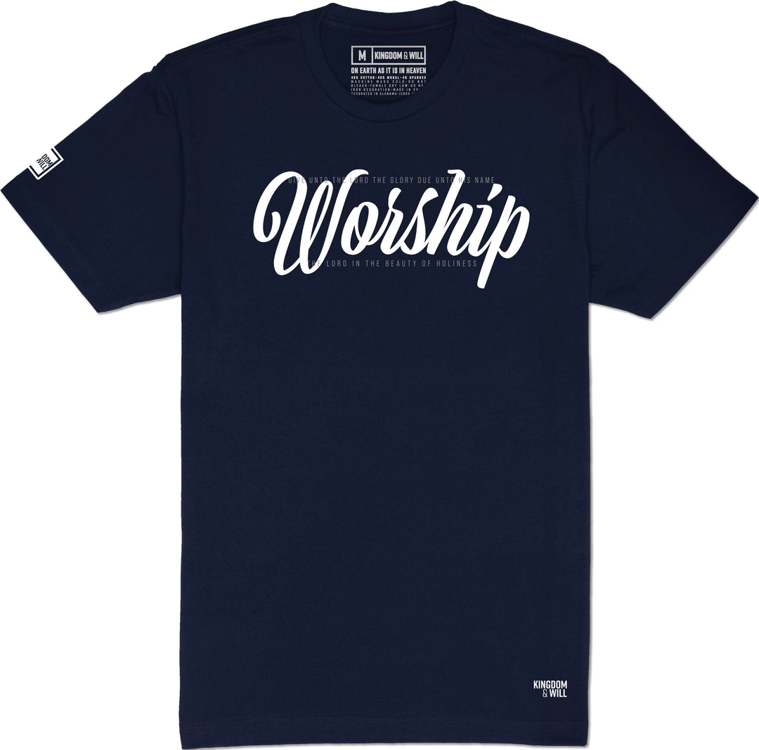 Worship T-Shirt (Navy & White) - Kingdom & Will