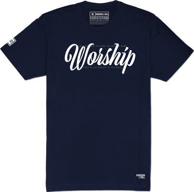 Worship T-Shirt (Navy & White) - Kingdom & Will