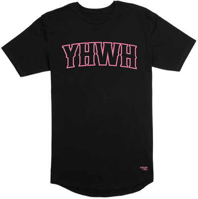YHWH Long Body T-Shirt (Black & Flamingo) - Kingdom & Will