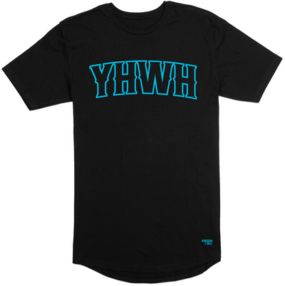 YHWH Long Body T-Shirt (Black & Tropical Blue) - Kingdom & Will