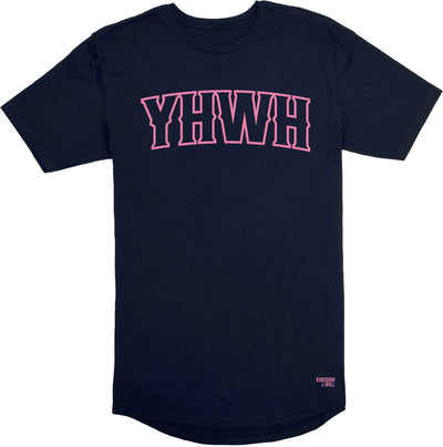 YHWH Long Body T-Shirt (Navy & Flamingo) - Kingdom & Will